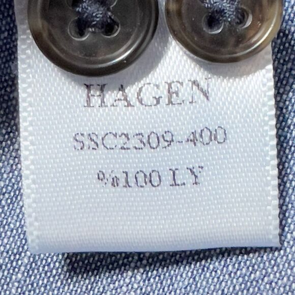 Hagen Carmel CA Chambray Denim Button Up Shirt Mens Sz L Blue Long Sleeve - Picture 6 of 10